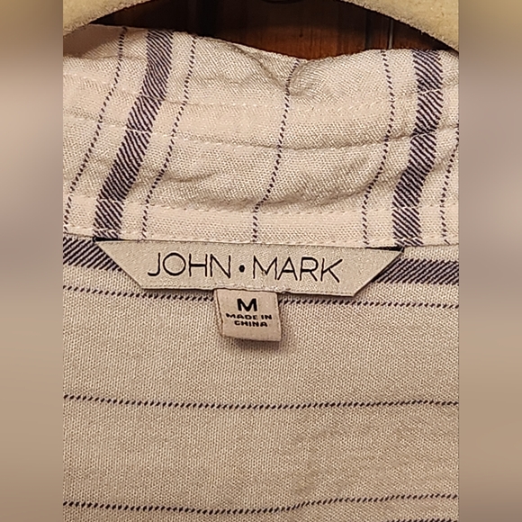 John Mark Cream and Blue Button Down Shirt - Picture 3 of 7